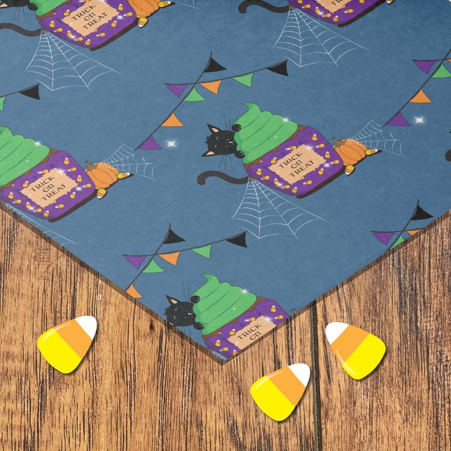 Black Cat and Cupcake Blue Halloween Tissue Paper (Creator Uploaded)