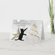 Black Cat and Decorative Gold Tree