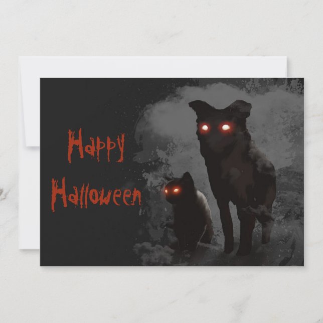 Black Cat And Dog Evil Halloween Party Invitation (Front)