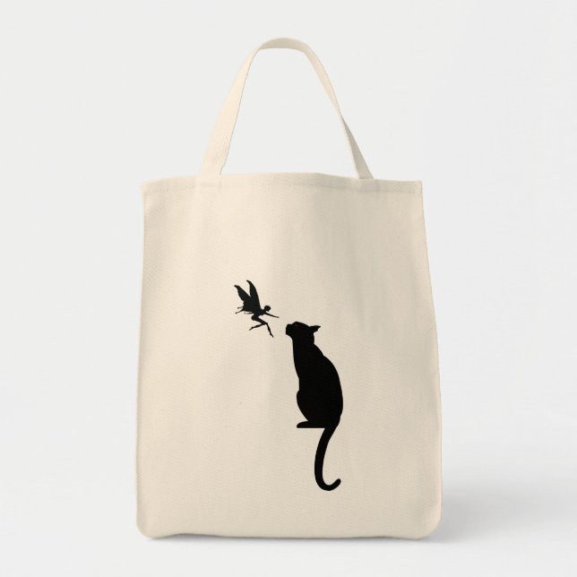 Black cat and fairy silhouette tote bag (Front)