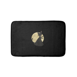Black Cat and Full Moon Halloween Night Bath Mat