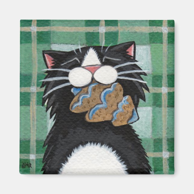 Black Cat and Gingerbread Xmas Tree Magnet (Front)