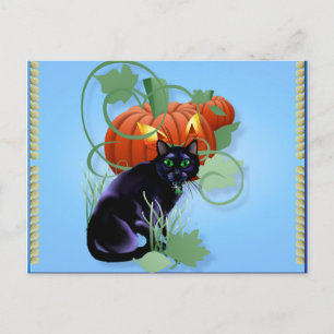 Black Cat and Glaring Pumpkin Postcard