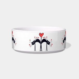 Black Cat and Hearts Ceramic Pet Bowl