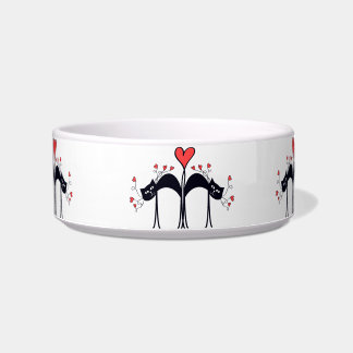 Black Cat and Hearts Ceramic Pet Bowl