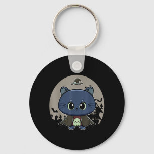 Black Cat And Horror Witch Feline For Halloween Keychain