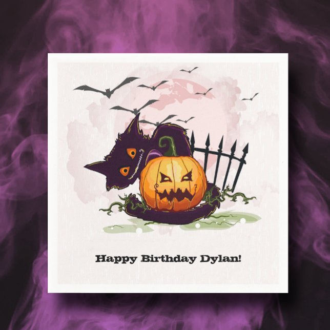 Black Cat and Jack o' Lantern Halloween Napkin (Creator Uploaded)