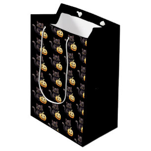 Black Cat and Jack-O' Lantern Pattern Halloween Medium Gift Bag