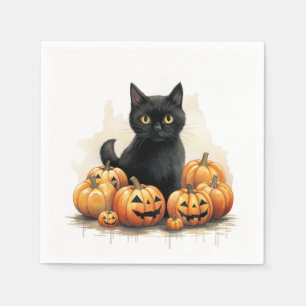 Black Cat and Jack-O-Lanterns  Napkin
