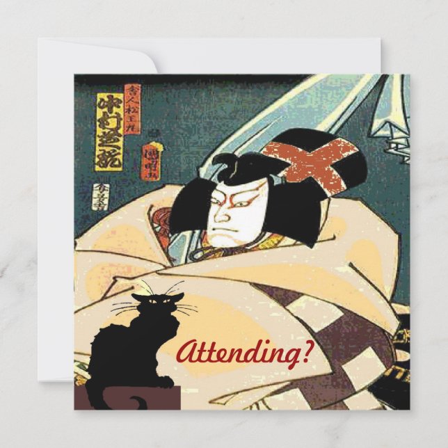 Black Cat and Japanese Man,  Attending? Invitation (Front)