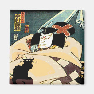 Black Cat and Japanese Man Magnet