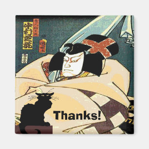 Black Cat and Japanese Man Magnet