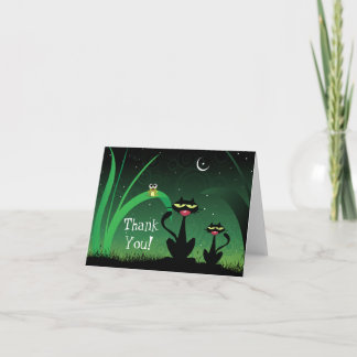 Black Cat and Kitten at Night Thank You Card