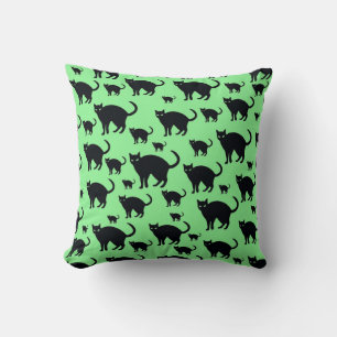 Black Cat and Kitten Pattern Art Throw Pillow