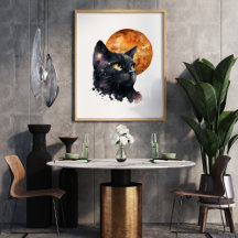 Black Cat and Moon Stretched Canvas Print