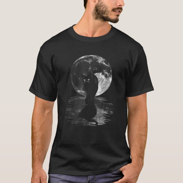 Black Cat And Moon T-Shirt (Front)