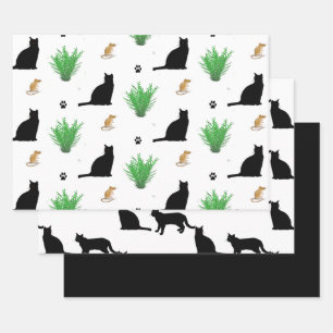 Black Cat and Mouse Pattern  Wrapping Paper Sheet