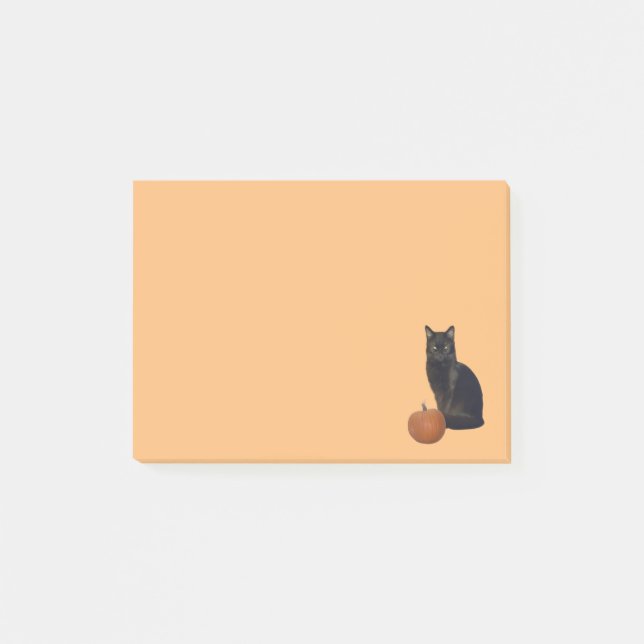 Black Cat and Orange Pumpkin Photos Light Orange Post-it Notes (Front)
