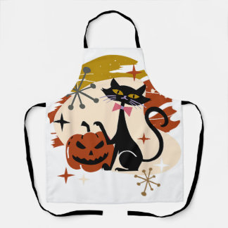 Black Cat and Pumpkin Atomic Retro Halloween Apron