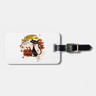 Black Cat and Pumpkin Atomic Retro Halloween Luggage Tag