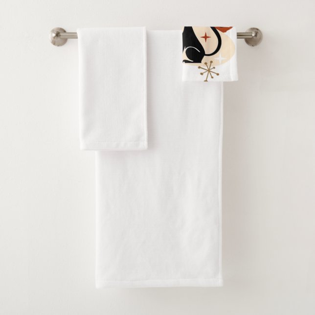 Black Cat and Pumpkin Atomic Retro Halloween T-Shi Bath Towel Set (Insitu)