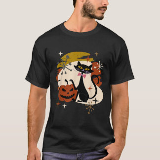 Black Cat and Pumpkin Atomic Retro Halloween  T-Shirt