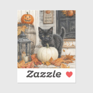 Black Cat and Pumpkin Farmhouse Halloween 