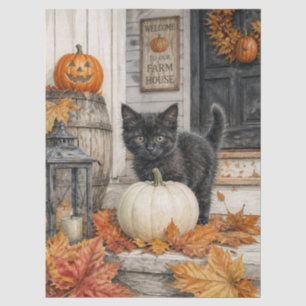 Black Cat and Pumpkin Farmhouse Halloween Tissue Paper