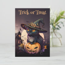 Black Cat and Pumpkin Halloween Party Invitation