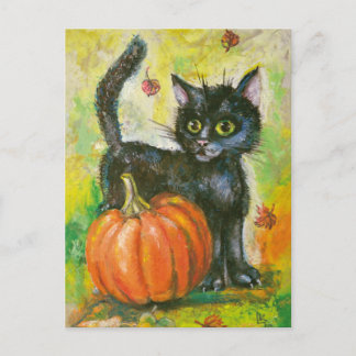 Black cat and pumpkin postcard