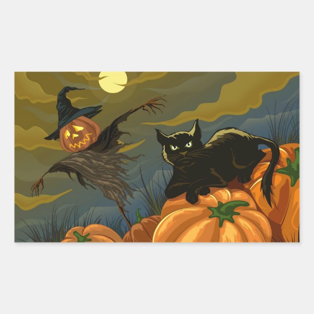 Black cat and pumpkin scarecrow sticker (Front)