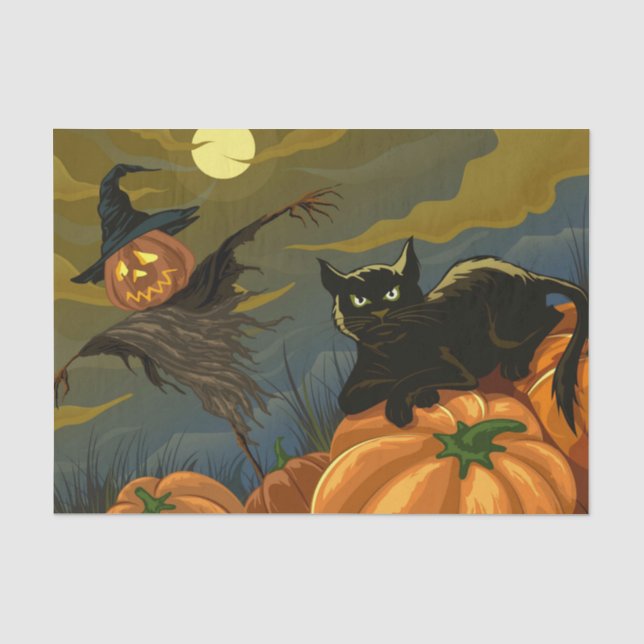 Black cat and pumpkin scarecrow tissue paper (Front)