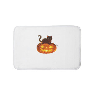 Black Cat and Pumpkin – Spooky Halloween Magic Cla Bath Mat