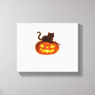 Black Cat and Pumpkin – Spooky Halloween Magic Cla Canvas Print