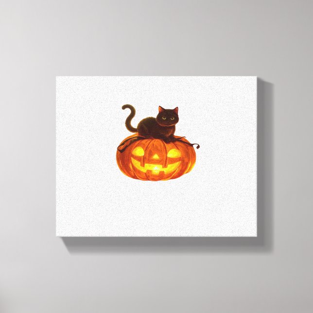 Black Cat and Pumpkin – Spooky Halloween Magic Cla Canvas Print (Front)