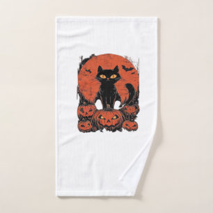 Black Cat and Pumpkin � Spooky Halloween Magic Cla Hand Towel