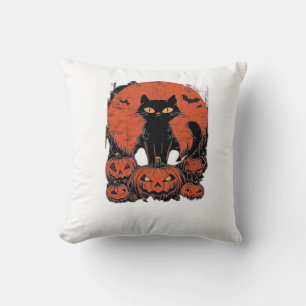 Black Cat and Pumpkin � Spooky Halloween Magic Cla Throw Pillow