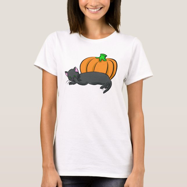 Black Cat and Pumpkin T-Shirt (Front)