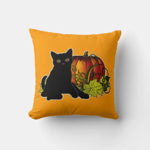 Black Cat and Pumpkin Throw Pillow
