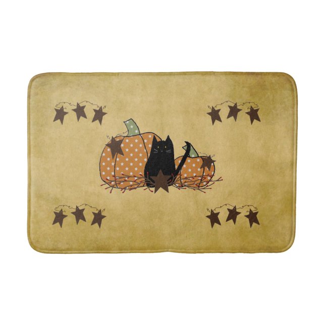 Black Cat And Pumpkins Bath Mat (Front)