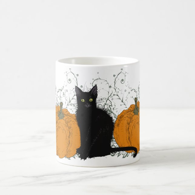 Black Cat and Pumpkins Halloween Coffee Mug (Center)