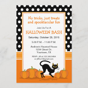 Black Cat and Pumpkins Halloween Party Invitation