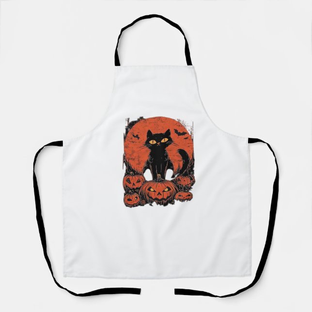 Black Cat and Pumpkins – Halloween T-Shirt Art Cla Apron (Front)