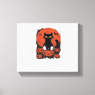 Black Cat and Pumpkins – Halloween T-Shirt Art Cla Canvas Print