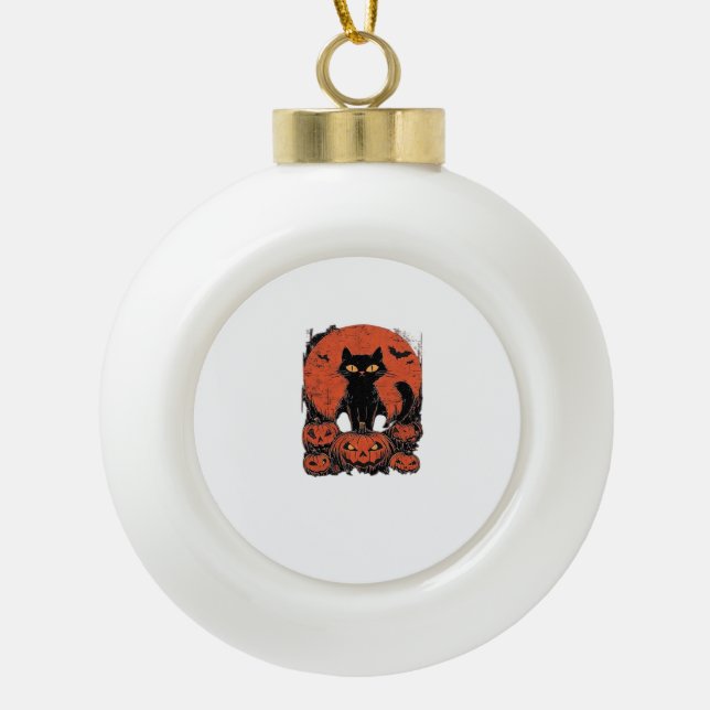 Black Cat and Pumpkins – Halloween T-Shirt Art Cla Ceramic Ball Christmas Ornament (Front)