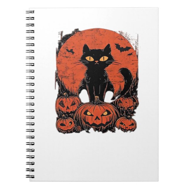 Black Cat and Pumpkins – Halloween T-Shirt Art Cla Notebook (Front)