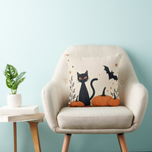 BLACK CAT AND PUMPKINS THROW PILLOW
