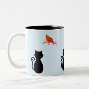 Black Cat and Red Bird Two-Tone Coffee Mug