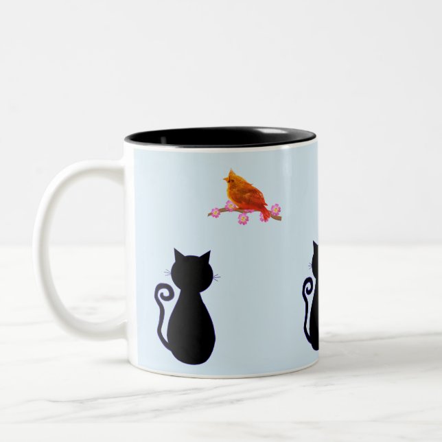 Black Cat and Red Bird Two-Tone Coffee Mug (Left)