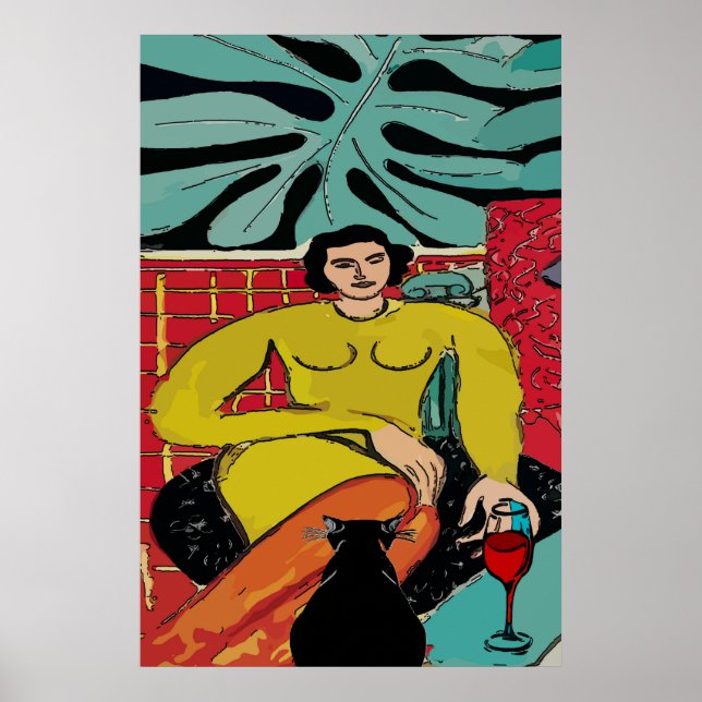 Black Cat and Red Wine Poster (Front)